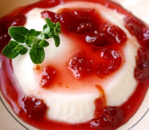 panna cotta with sour cherry sauce