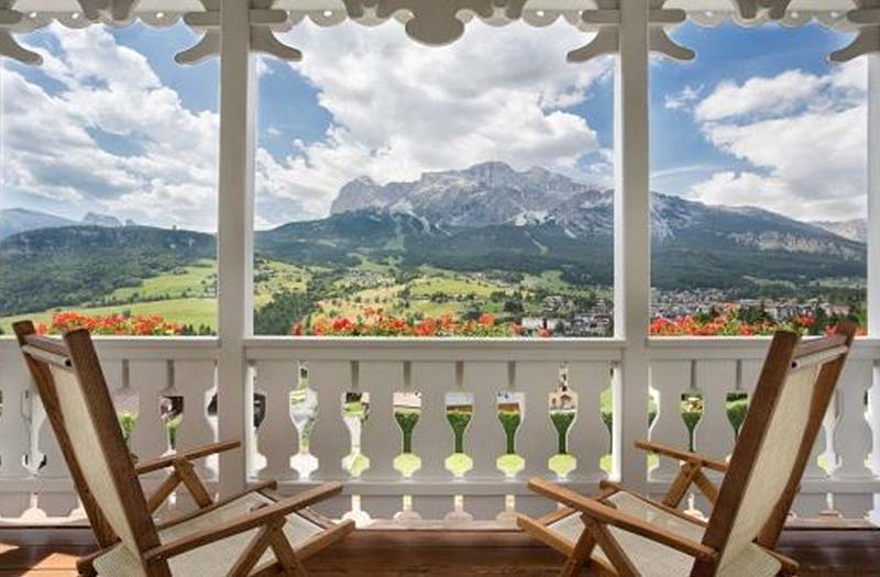 porch with a view of the Dolomites