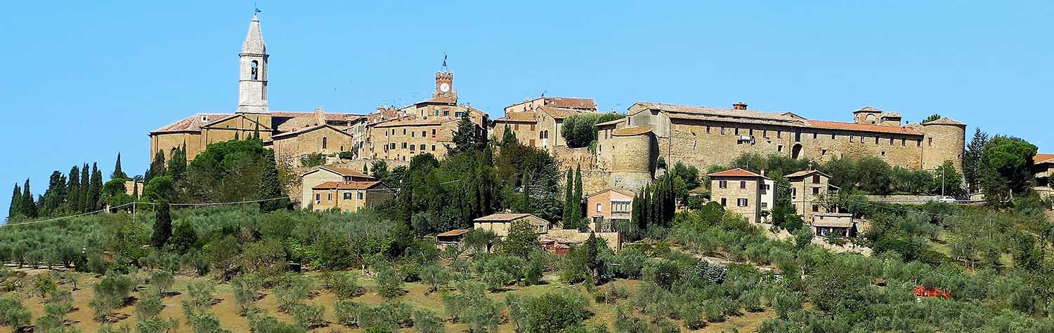 panorama of historic town in Italy with lush green landscapes