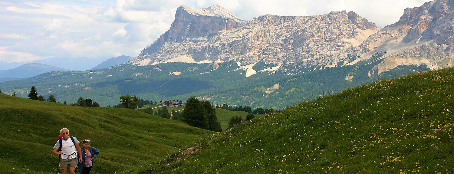 photo of the Dolomites with people hiking