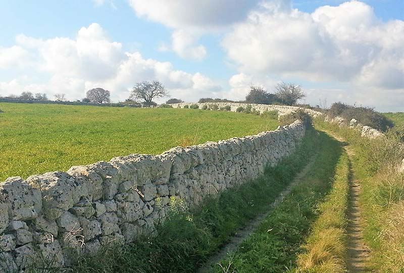 Drystone wall along path in Modica, Sicily