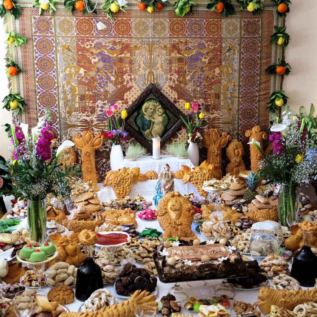 St. Joseph's table with elaborate breads are featured on our Festival Tour of Sicily in honor of San Giuseppe